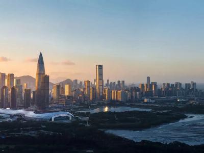 深圳湾城市海边黄昏外景