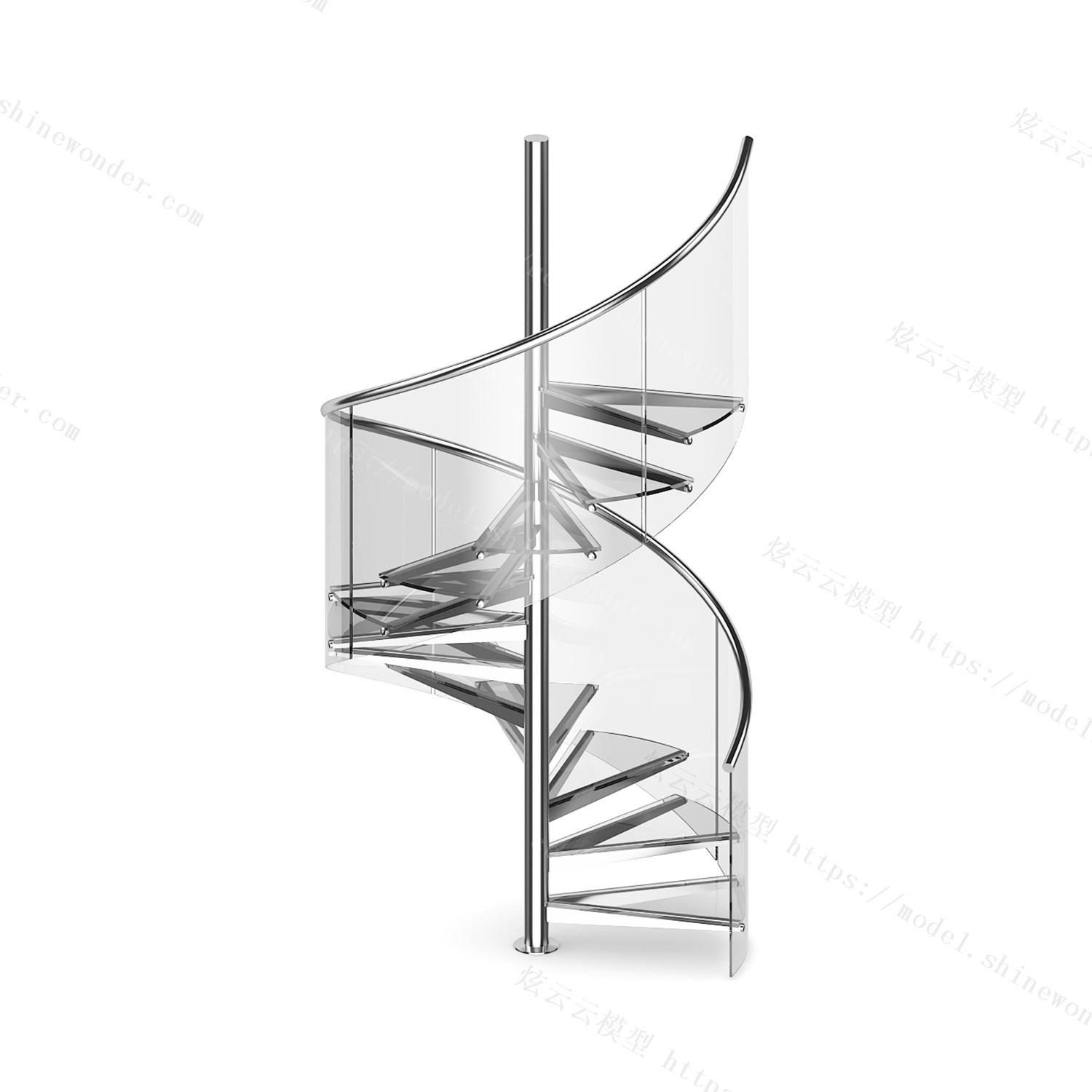 金属玻璃旋转楼梯模型