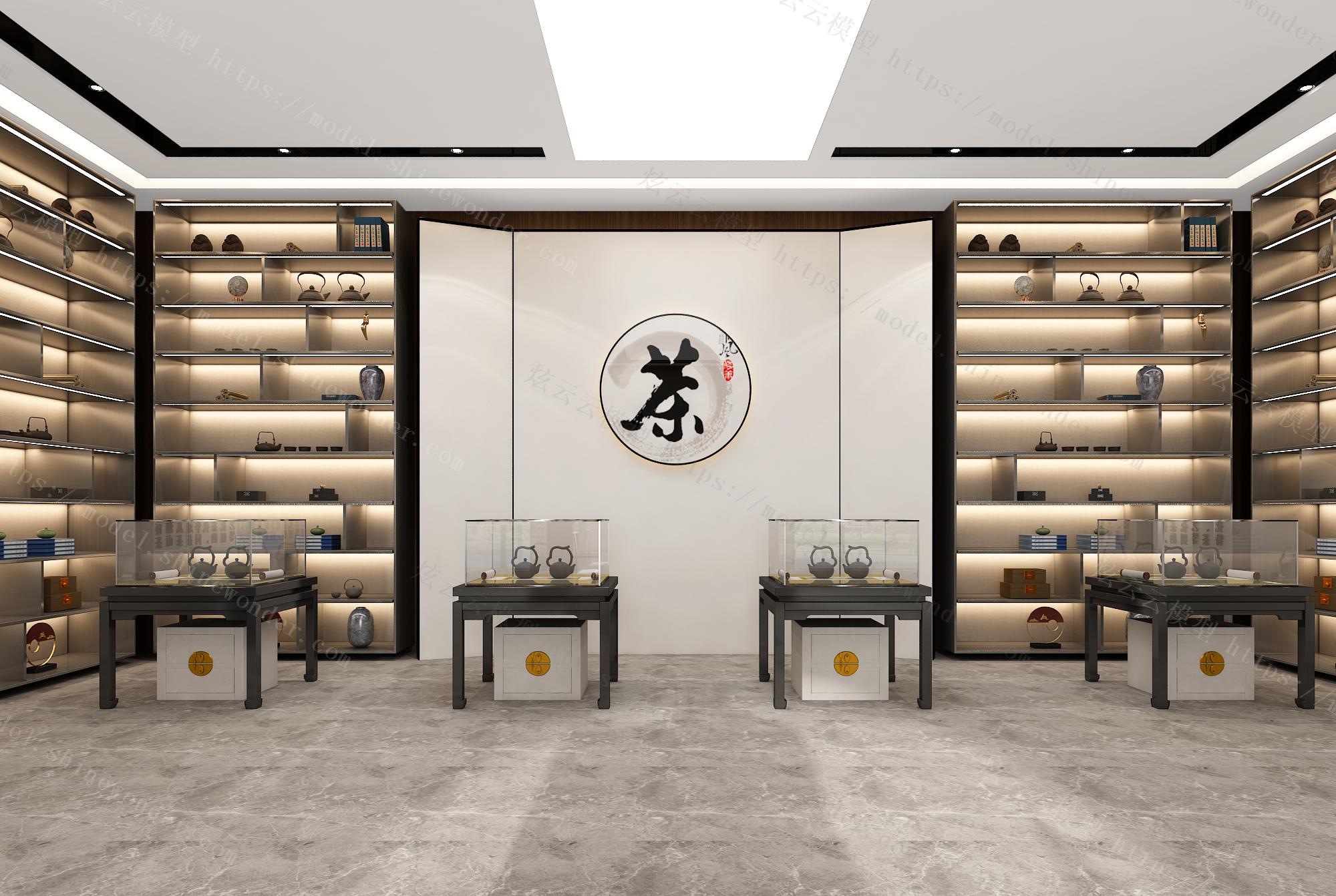 新中式禅意茶展馆模型