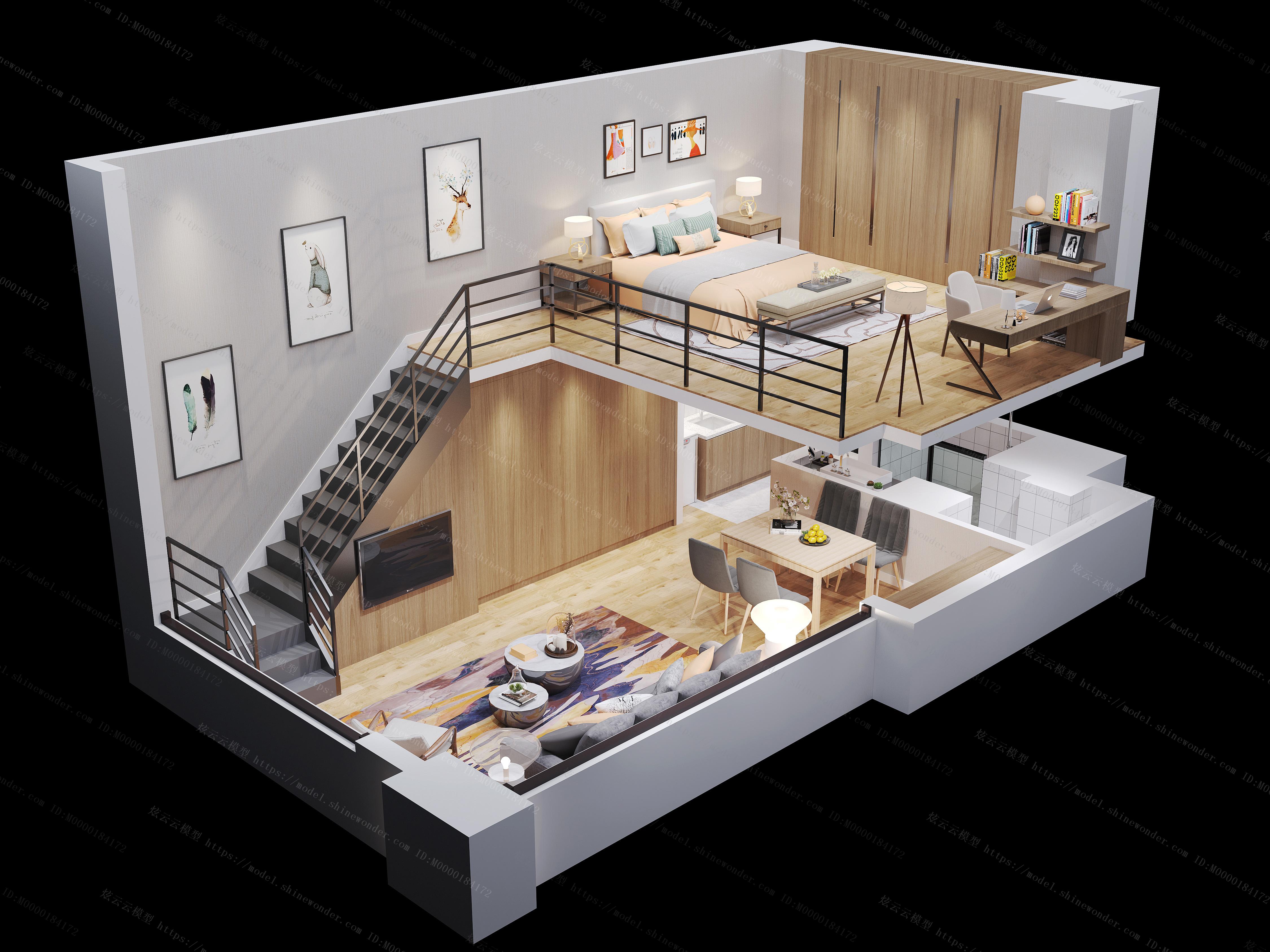 现代单身公寓模型
