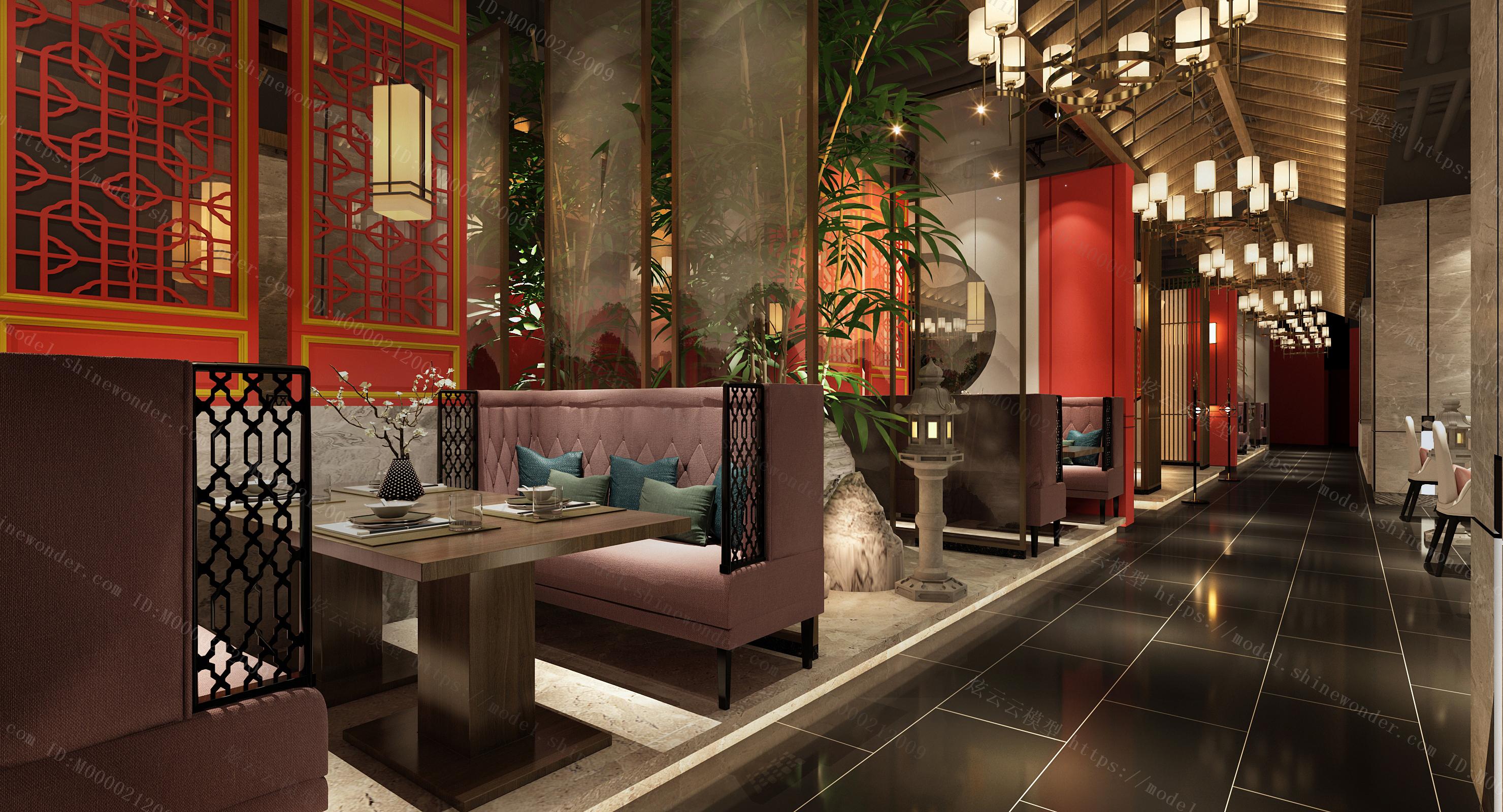 新中式茶室餐厅卡座模型