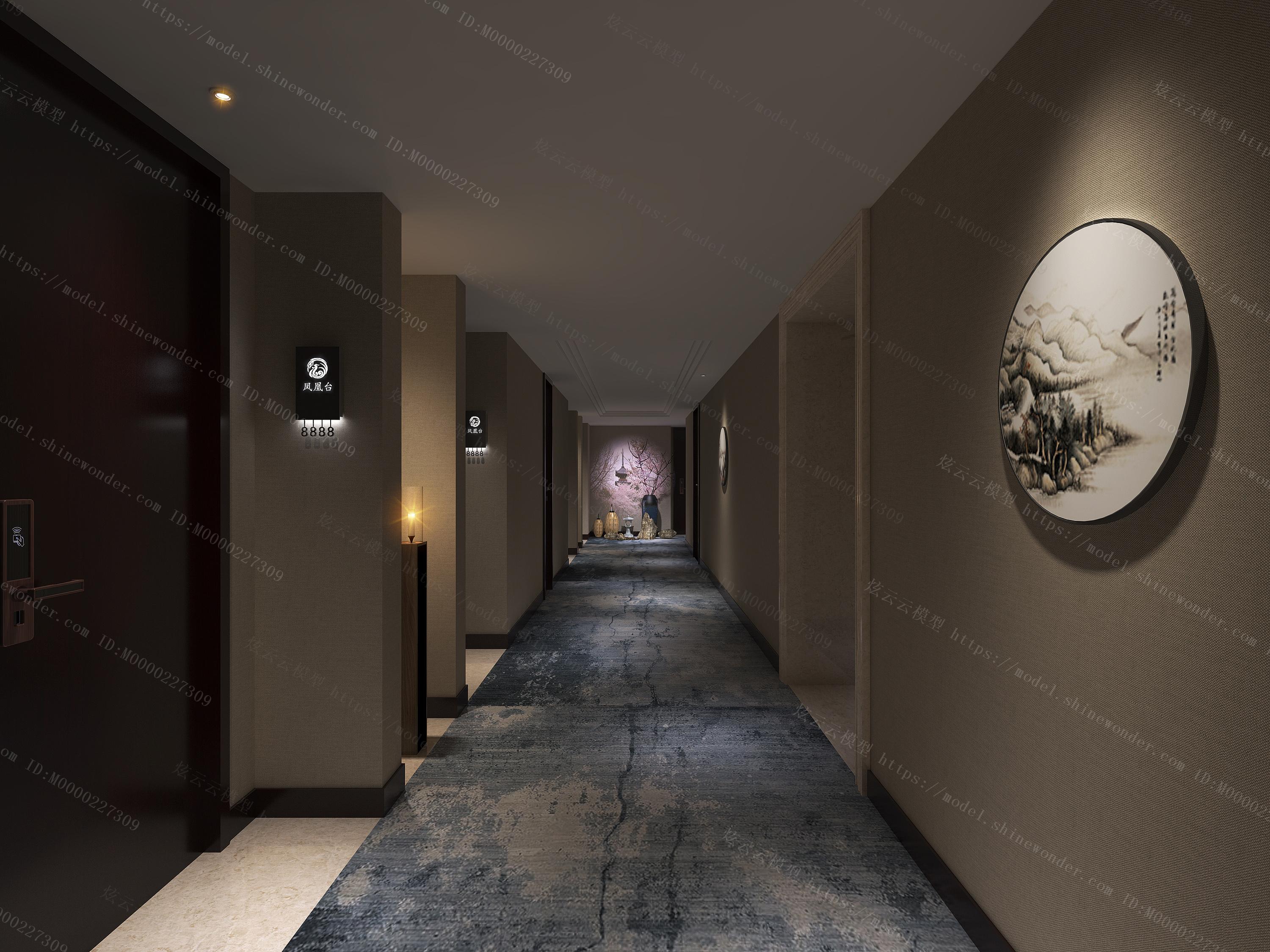 现代酒店客房走廊模型