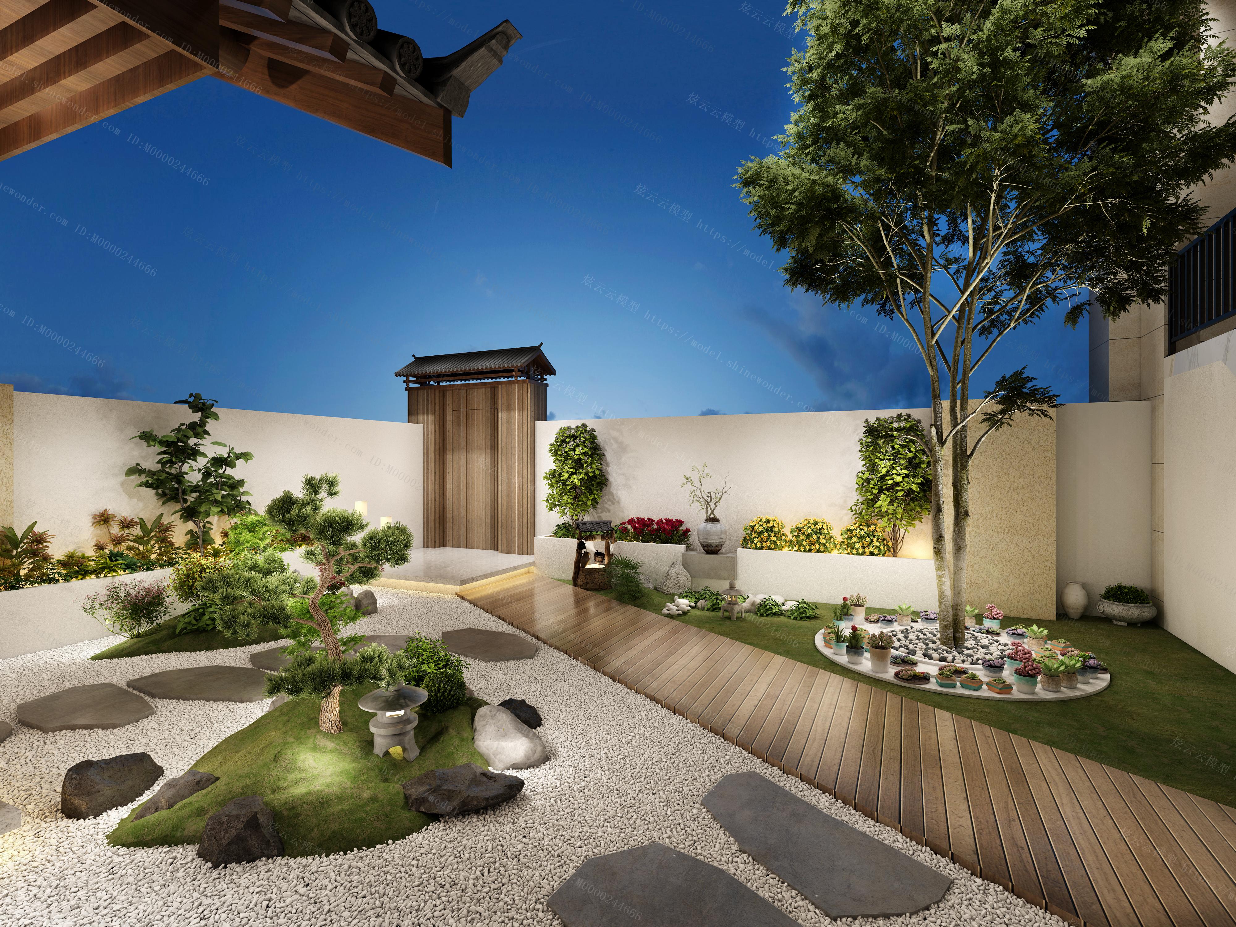 新中式户外庭院模型