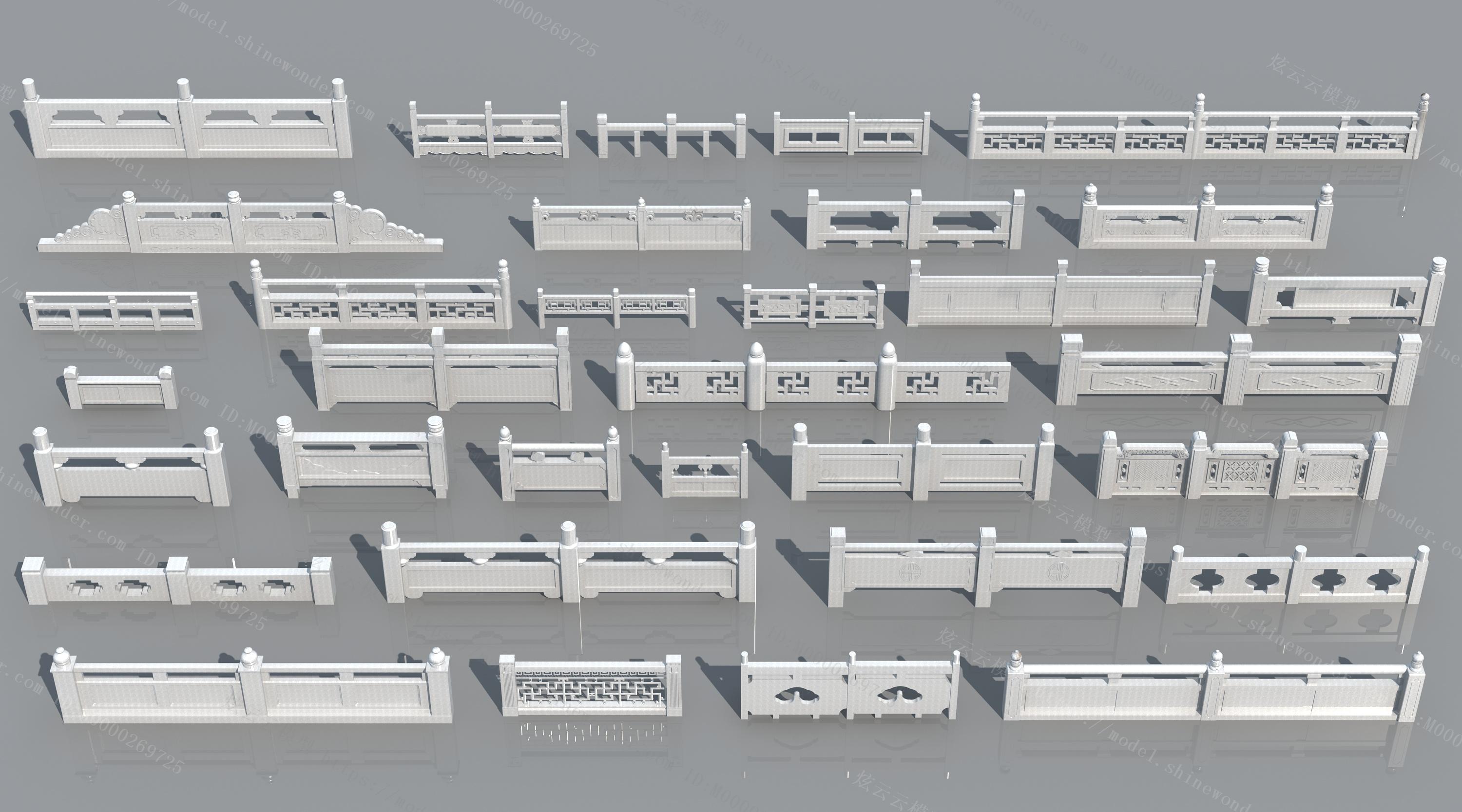 中式大理石栏杆护栏景区公园栏杆模型
