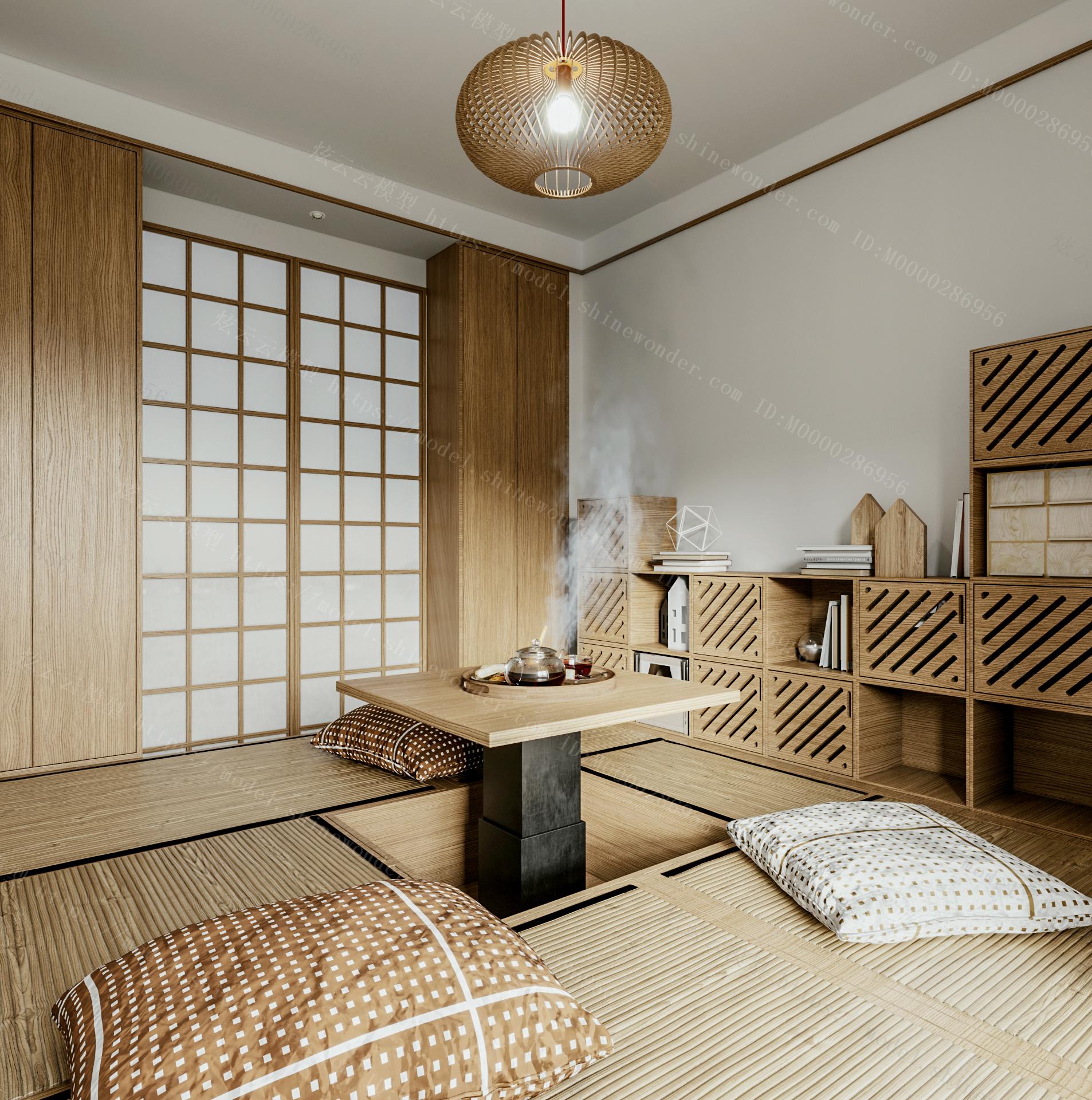 日式茶室榻榻米卧室模型
