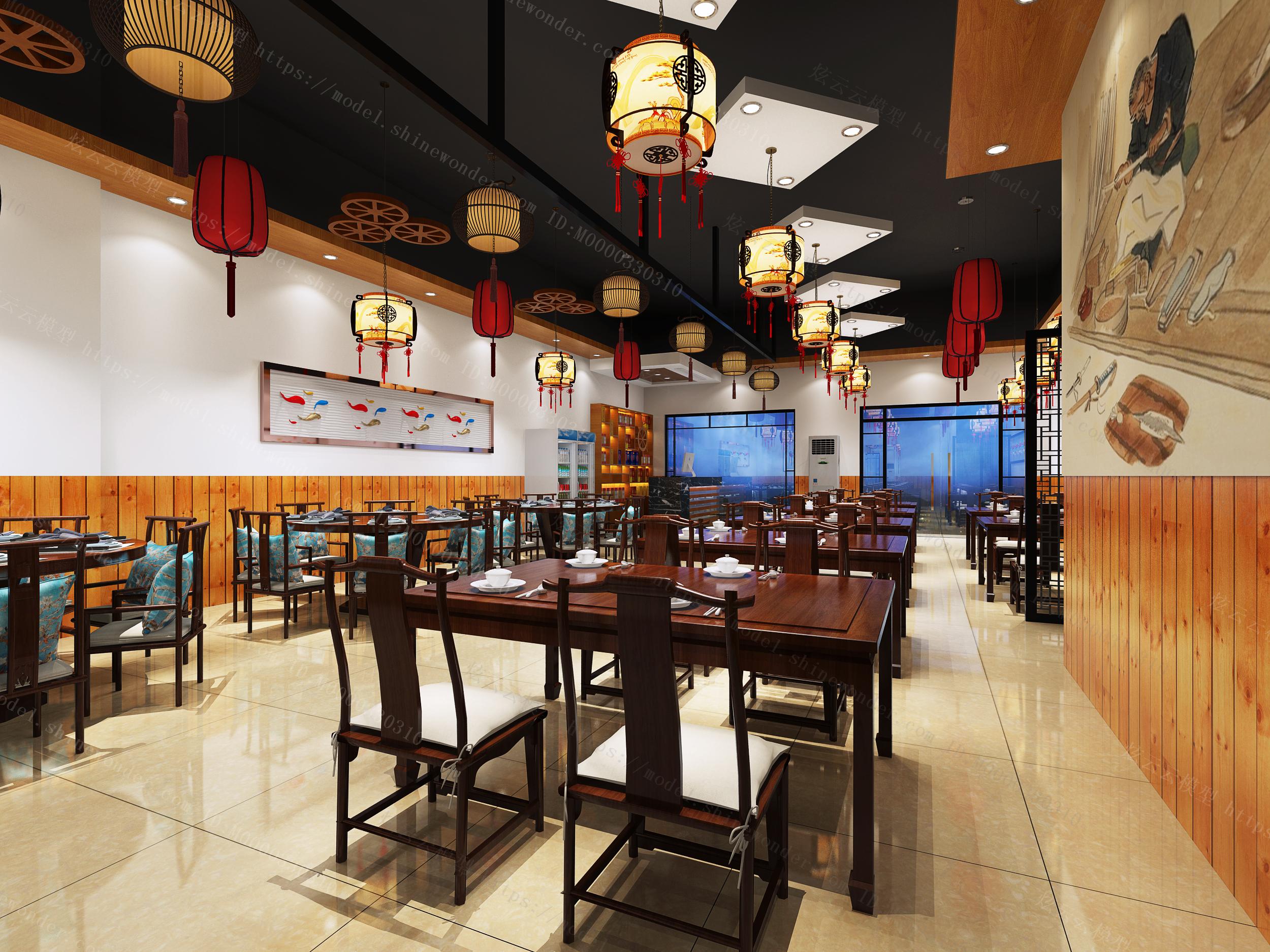 中式餐厅快餐店模型