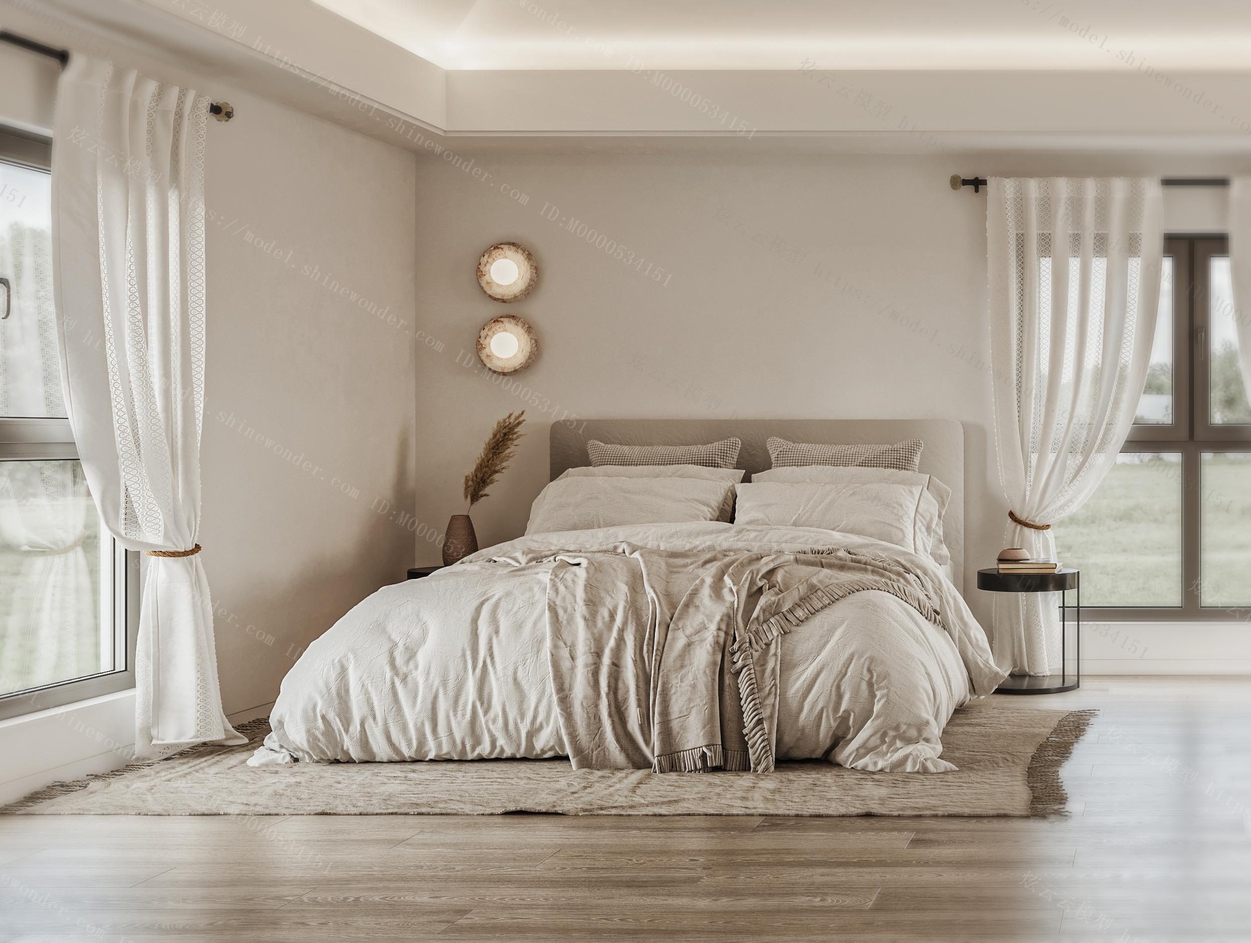现代侘寂风卧室模型