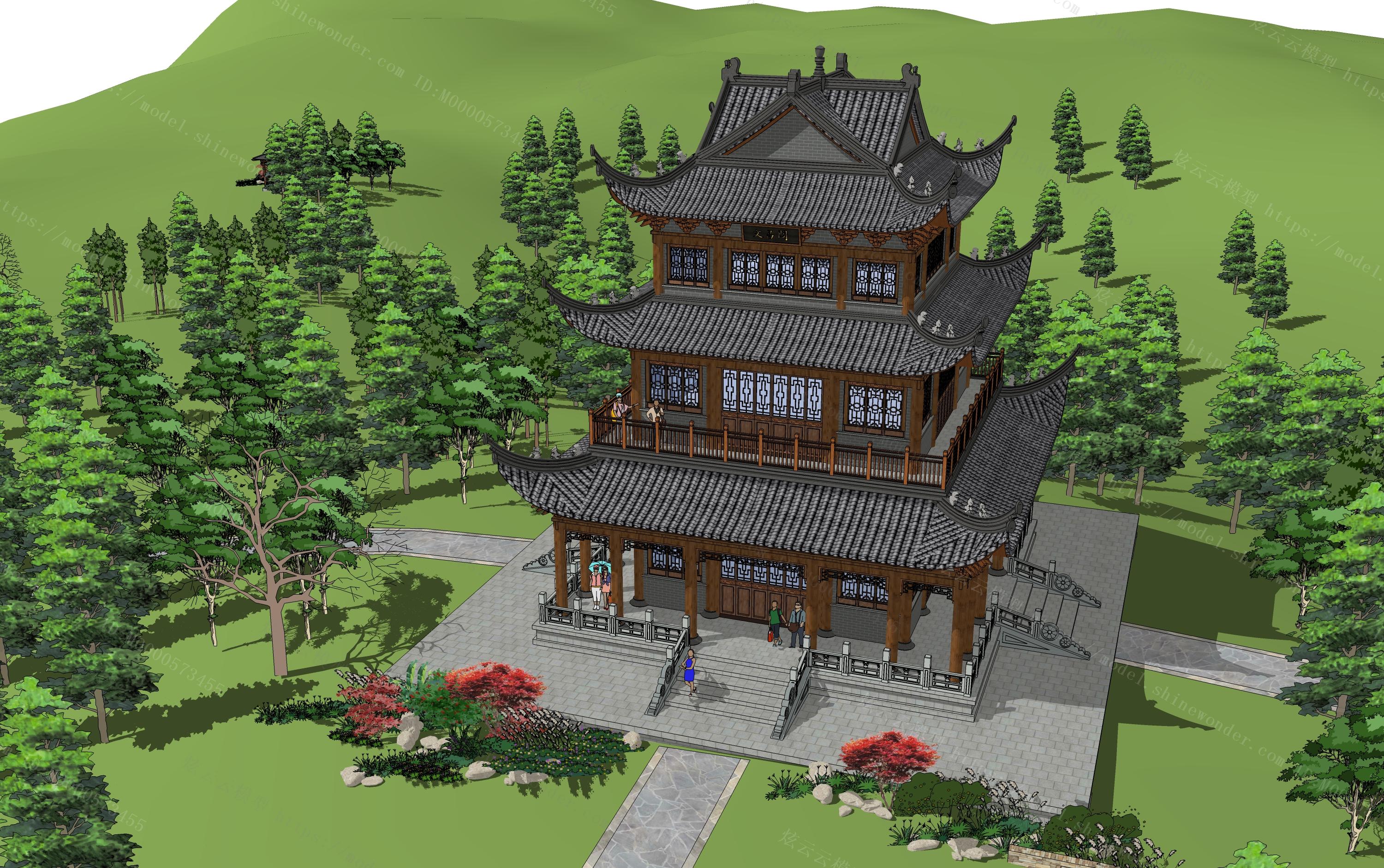 中式古建阁楼模型