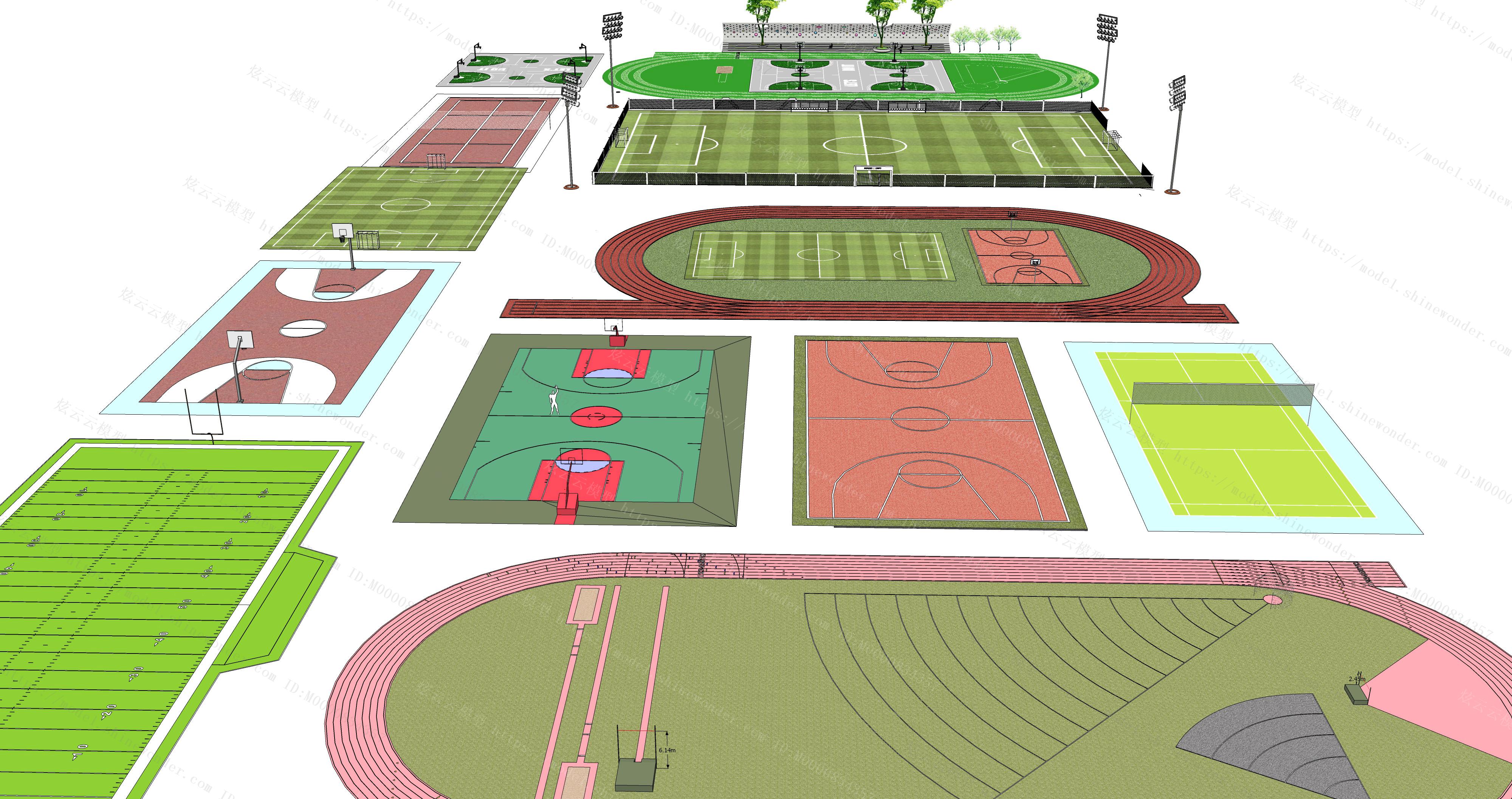 现代运动场操场篮球场模型