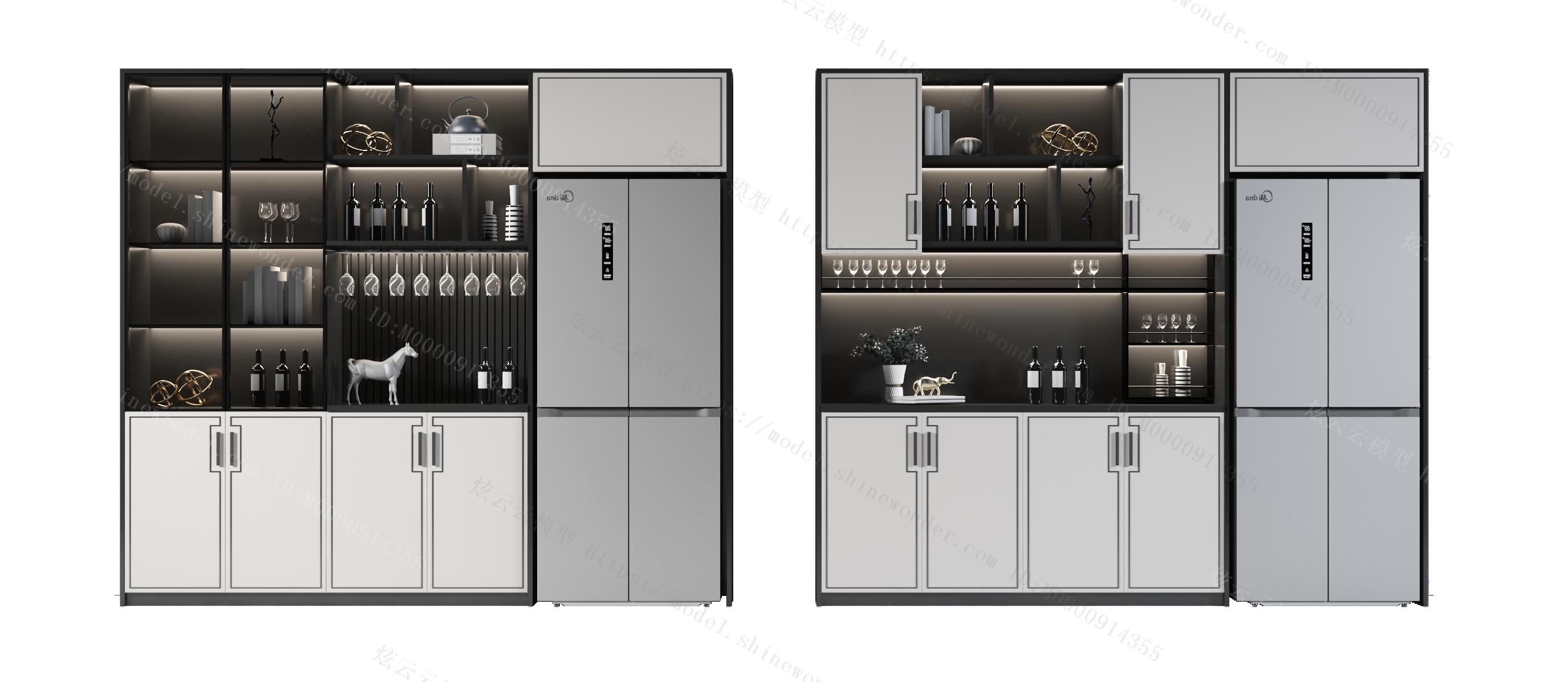 现代冰箱酒柜模型