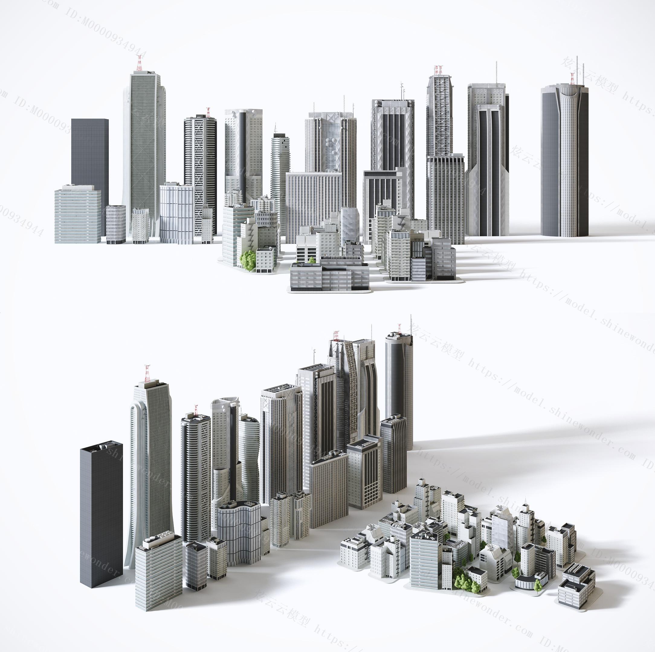 现代城市建筑群高楼配楼楼房模型