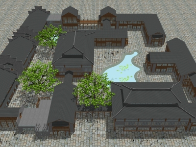 中式商业街建筑鸟瞰