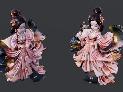 现代粉色古装的仙女雕塑