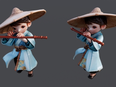 现代古装小男孩雕塑