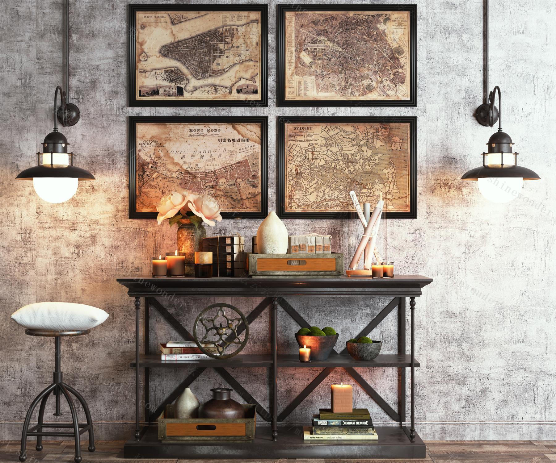 工业风装饰柜组合模型