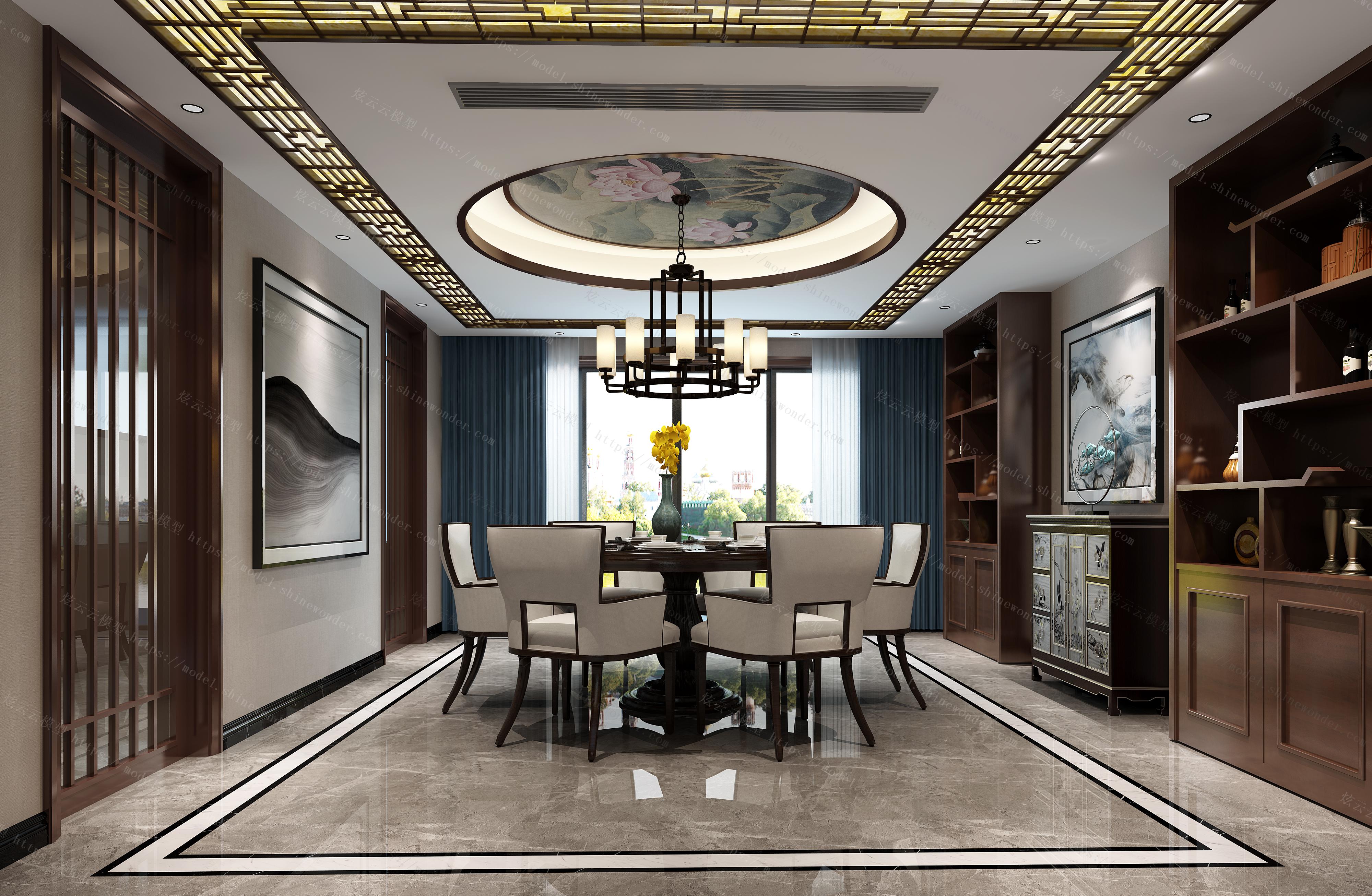 新中式客餐厅模型