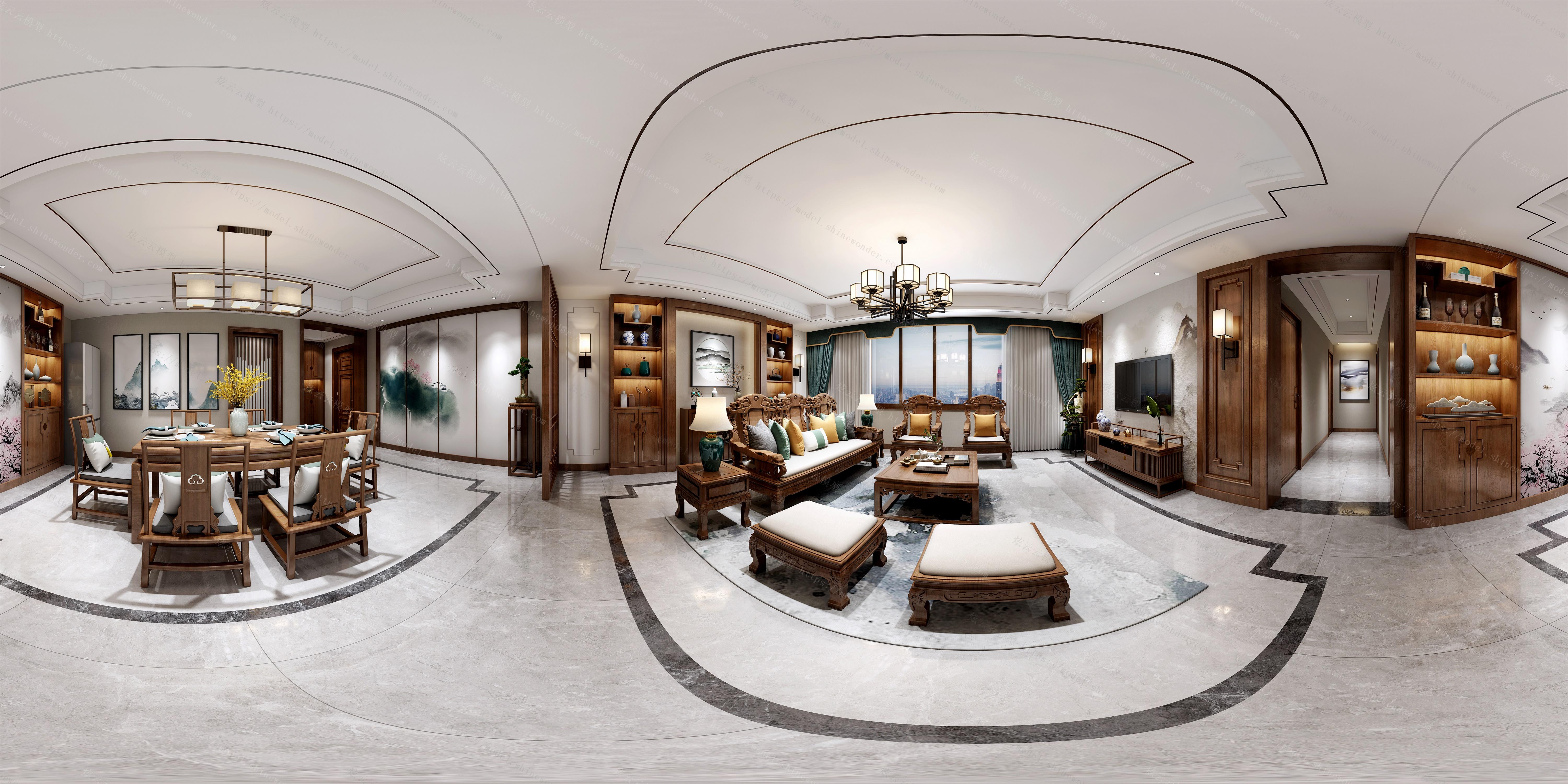 中式客餐厅全景模型