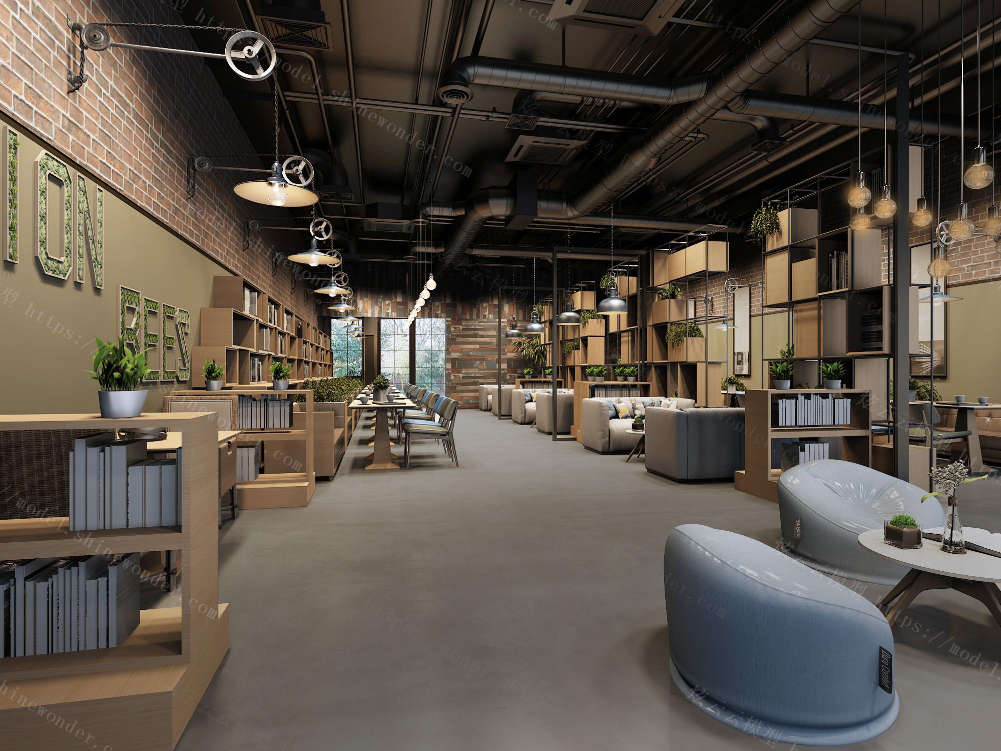 工业风图书馆模型