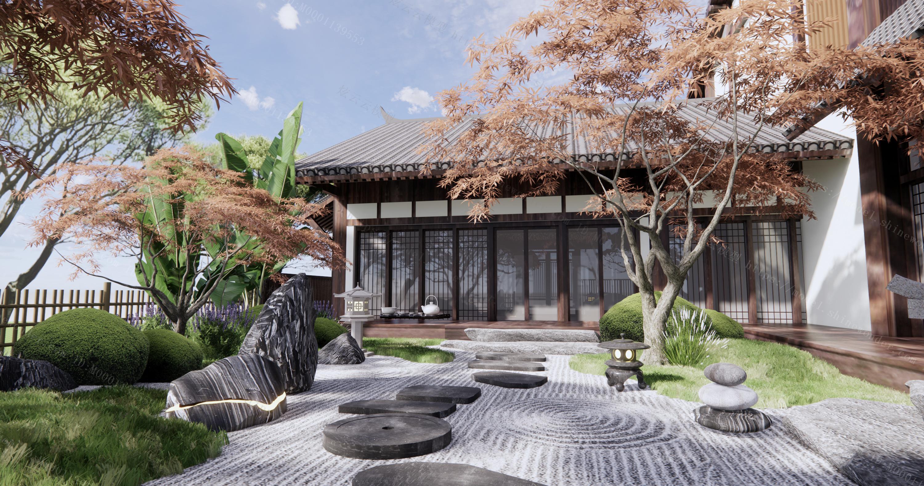 日式枯山水庭院景观模型 免费3d模型下载 免费su模型下载 炫云云模型网站
