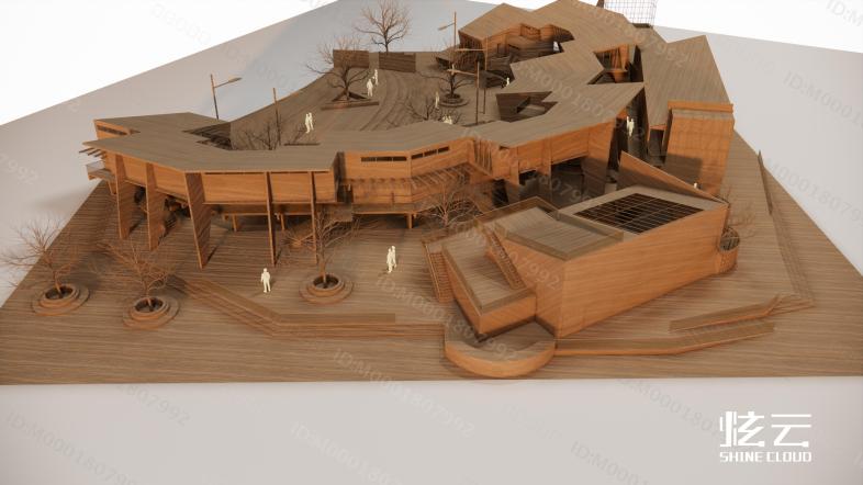 现代木质手工建筑沙盘模型