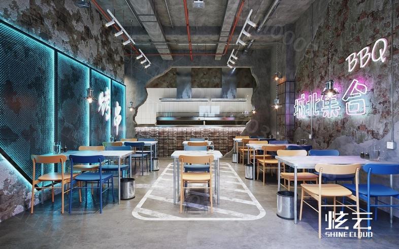 工业风烧烤店模型