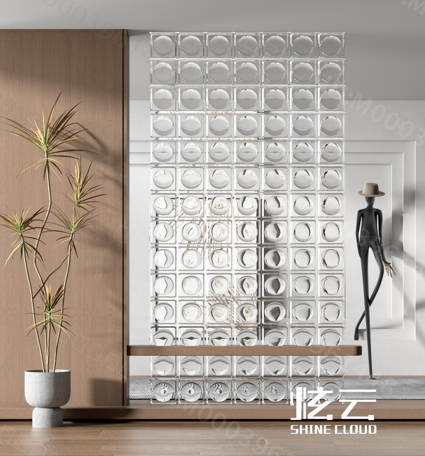 2023年新款 现代玻璃砖隔断 水晶砖 玻璃屏风（附带无水印效果图）共12套SU模型 屏风模型SU模型