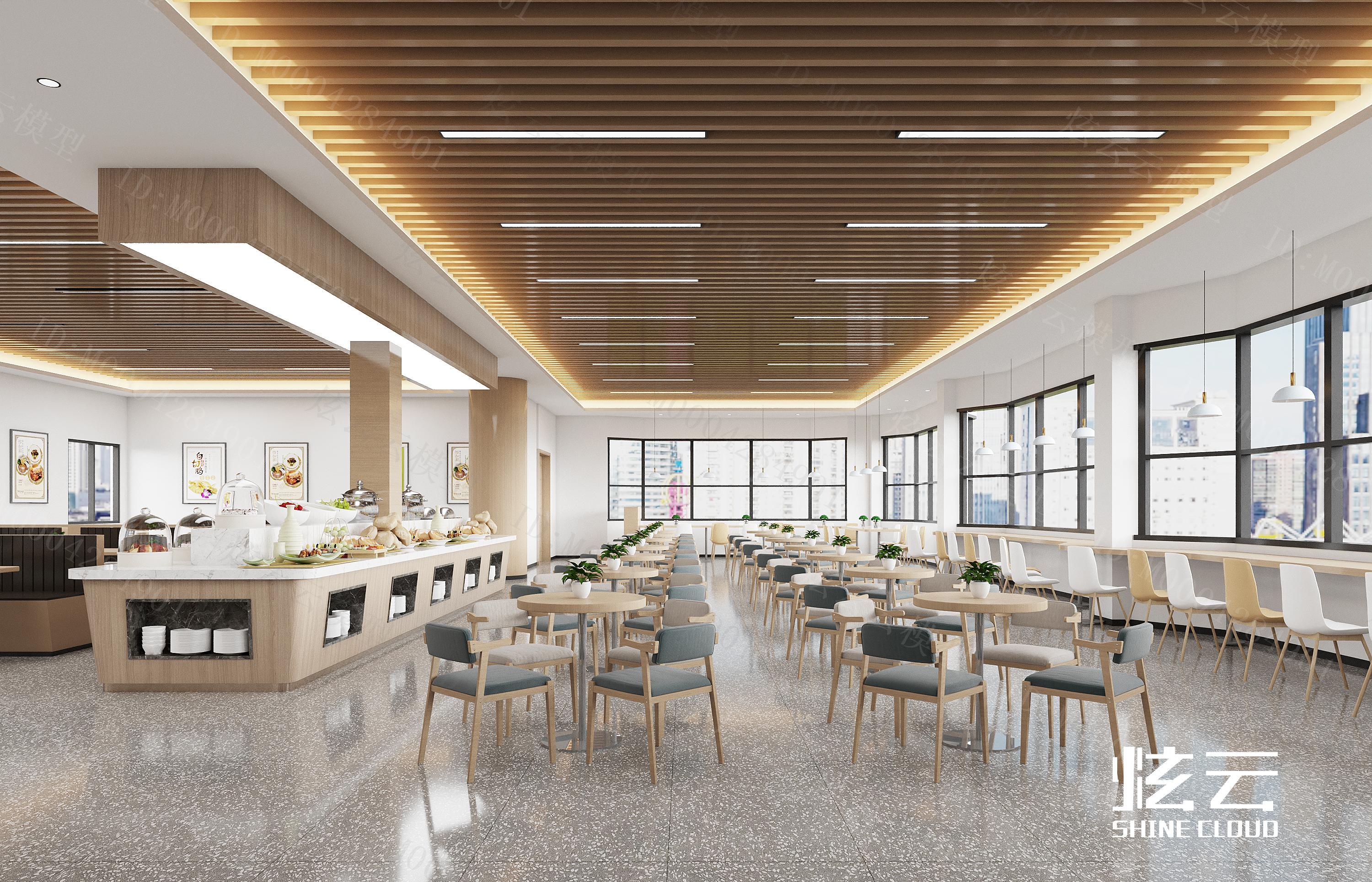 3D模型-现代公共餐厅食堂全景模型-M0004284901-炫云云模型网
