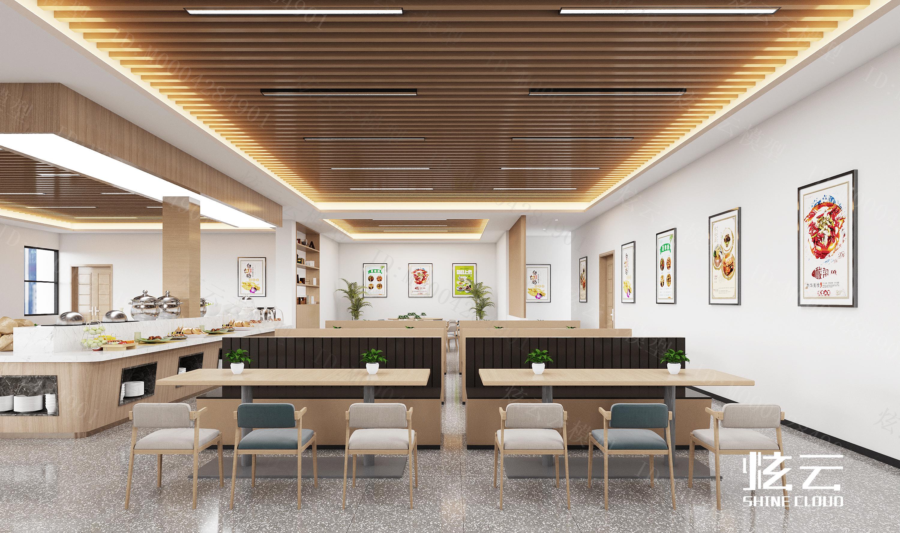 3D模型-现代公共餐厅食堂全景模型-M0004284901-炫云云模型网