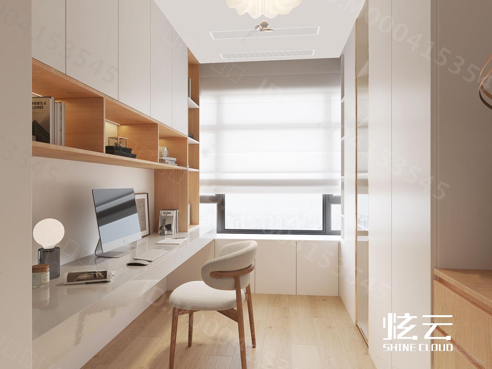 3D模型-现代奶油风书房模型-M0004153545-炫云云模型网