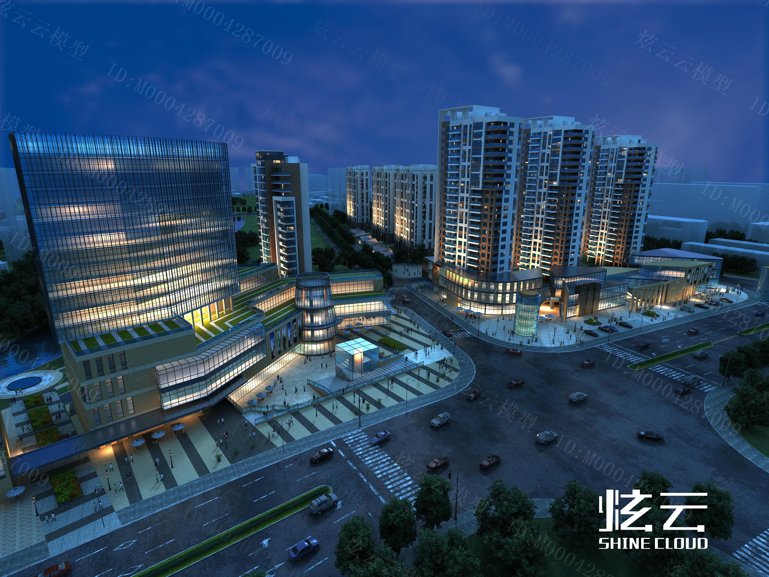 3D模型-现代住宅夜景鸟瞰模型-M0004287009-炫云云模型网