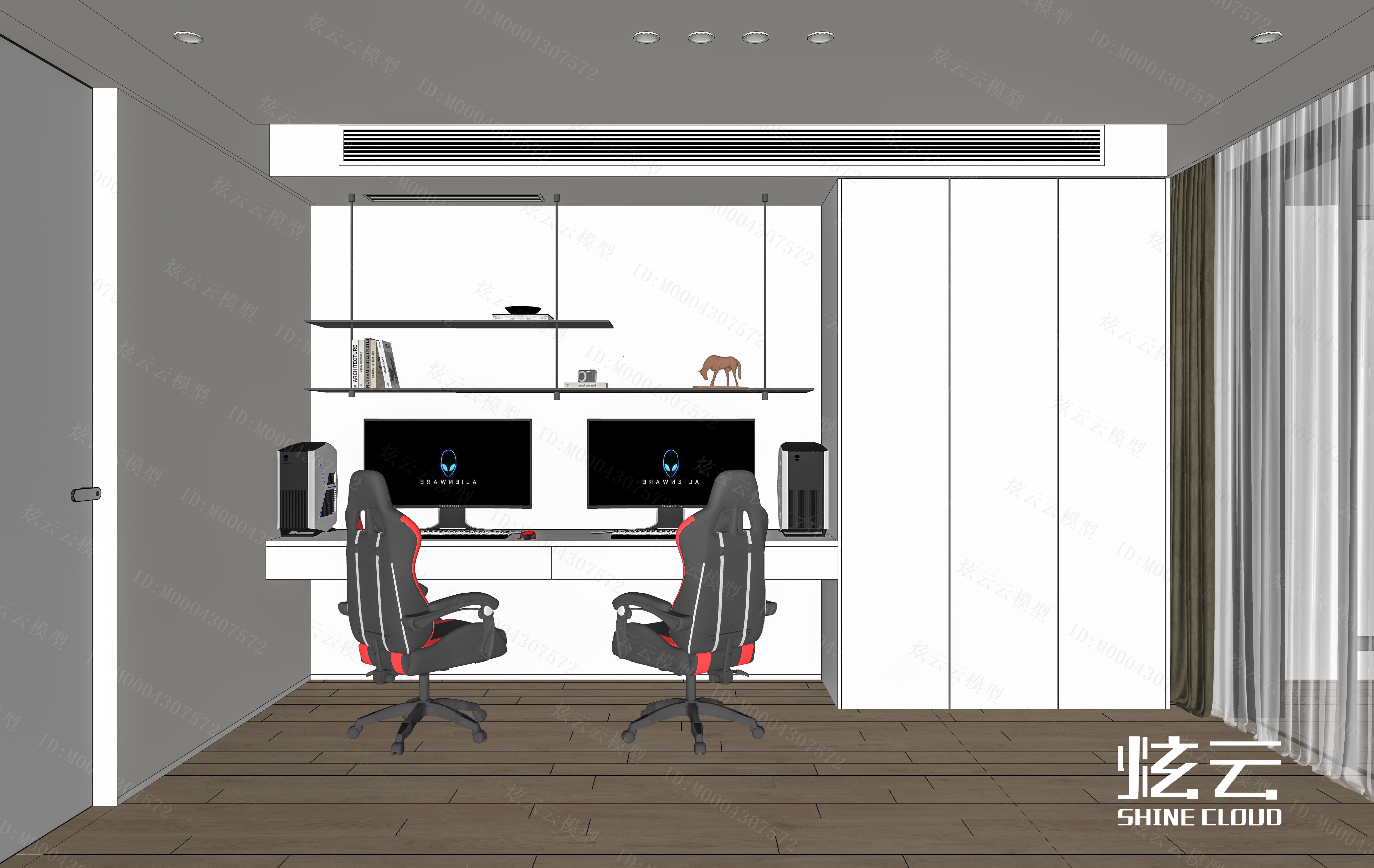 3D模型-现代极简无主灯电竞书房模型-M0004307572-炫云云模型网