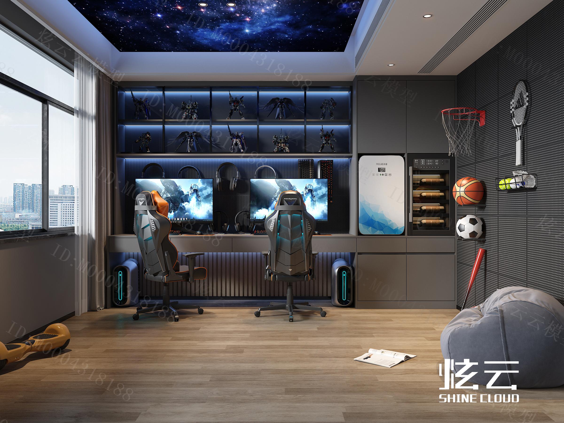 3D模型-现代电竞房书房模型-M0004318188-炫云云模型网