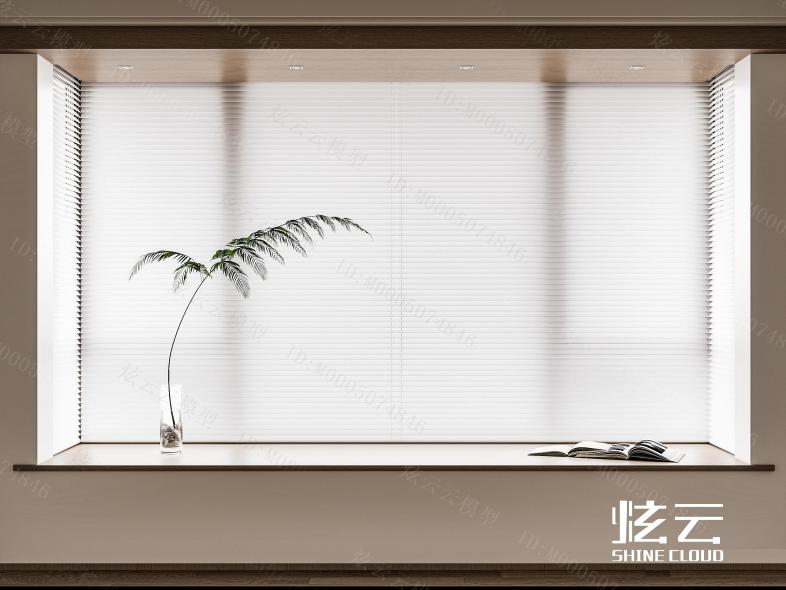 现代飘窗白色百叶帘模型