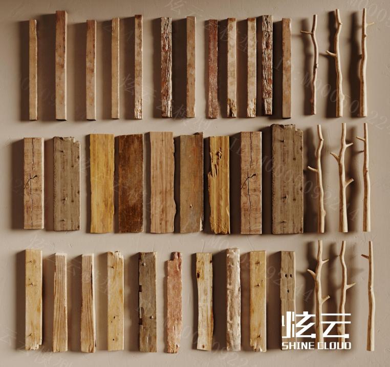 新中式旧木板旧木头模型